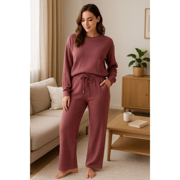 Honeydew XXL 2-Piece Soft Rib Lounge Set Pajama Sleepwear Long Sleeve Shirt Pant - Picture 1 of 15